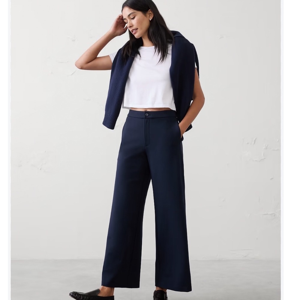 Banana Republic Wide Leg High Rise Ponte Pant Navy Medium Tall